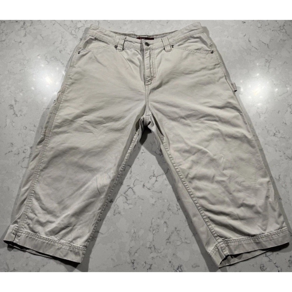 Vintage Lee Riveted Capri Pants Womens 12 Beige Utility Carpenter Workwear Y2K